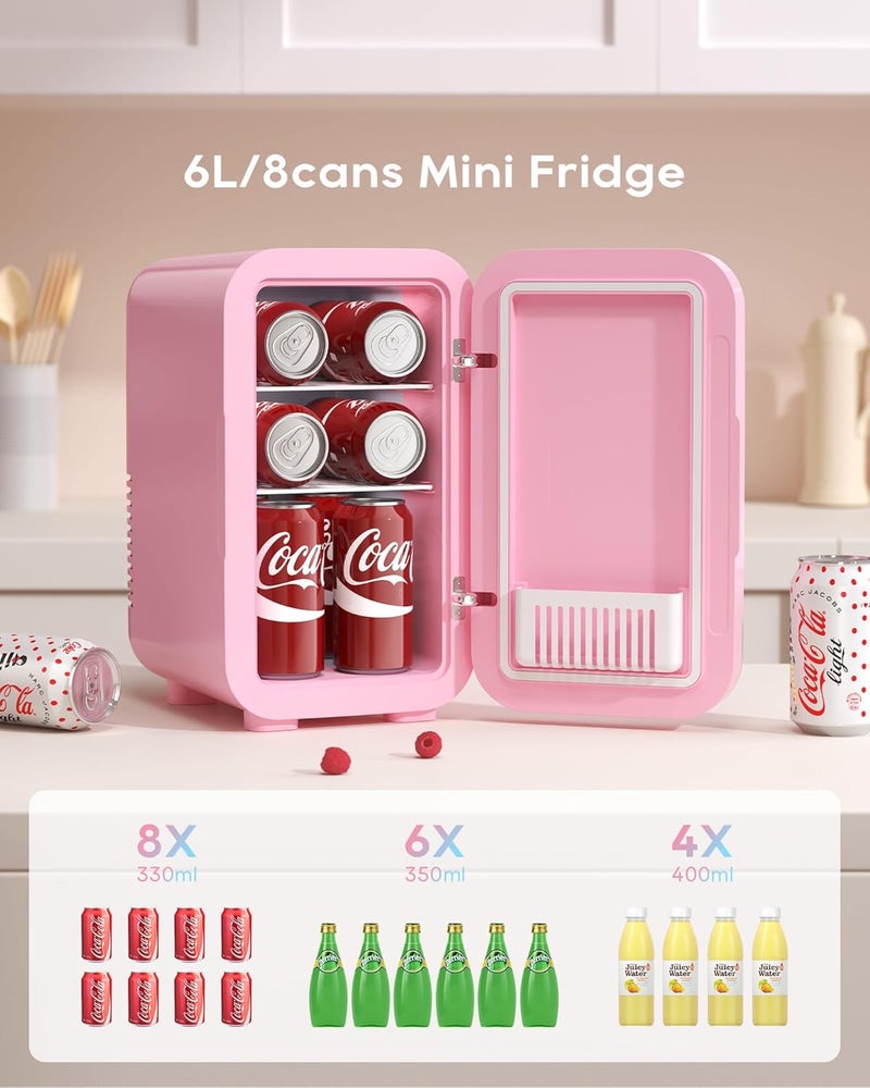 BEICHEN Mini Fridge,6 Liter/8 Can New Upgraded Skincare Fridge,110V AC/DC Portable Thermoelectric Cooler & Warmer for Skin Care, Cosmetics, Beverage, Food,Great for Bedroom,Office,Dorm(Pink) - Image 4